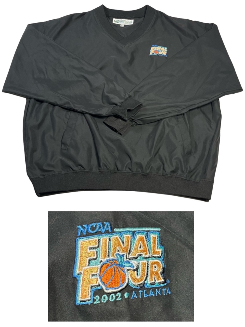 Vtg NCAA Final Four 2002 Atlanta Pullover Jacket Black Embroidered Basketball